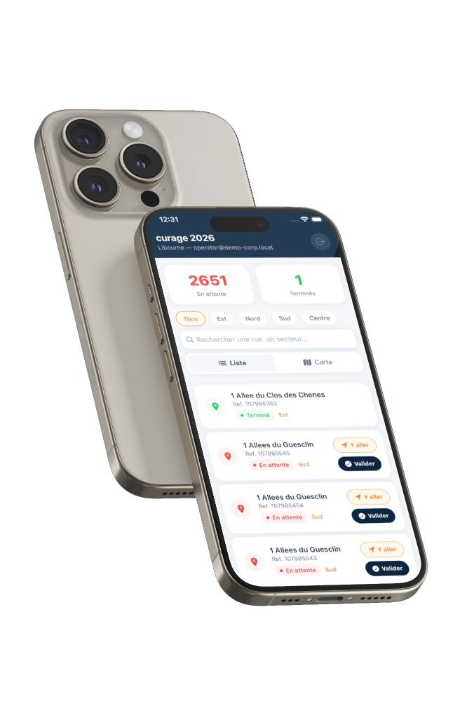 HydroMaps — liste des points de curage sur smartphone